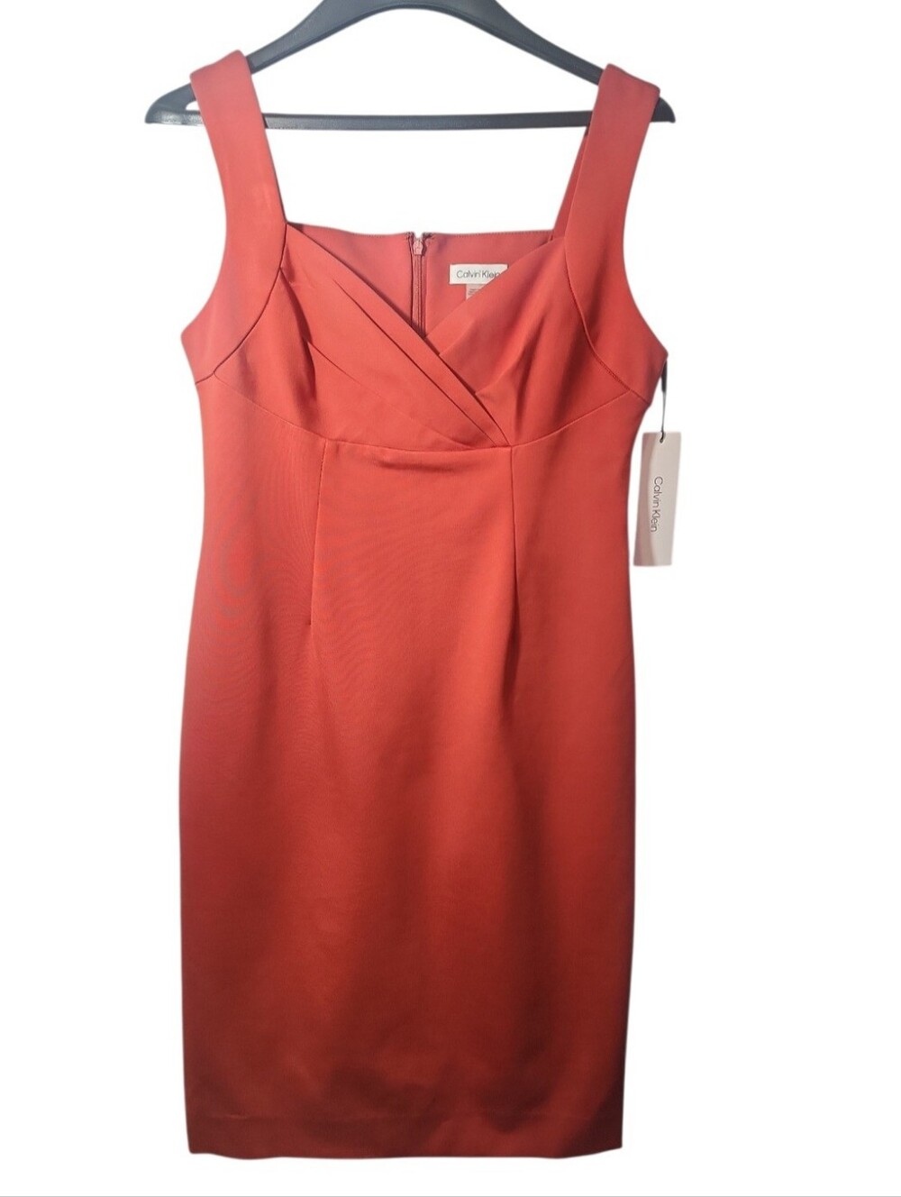 Calvin Klein Orange  (Red) Sheath Sleeveless Midi Dress. 8